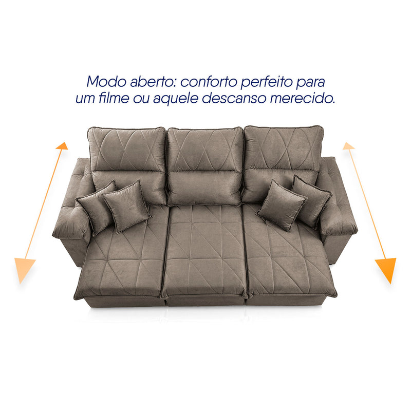 Sofá Retrátil Reclinável Trento 2,30m Suede Velut Tabaco Molas no Assento