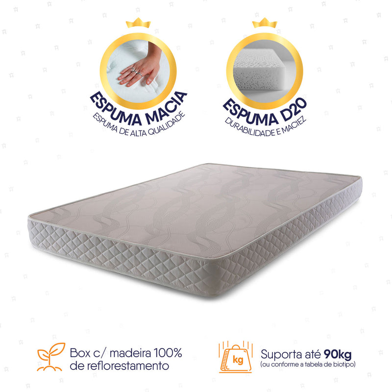 Colchão Casal Espuma D20 Valentine 138x188x12 Branco