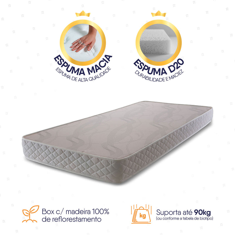 Colchão Solteiro Espuma D20 Valentine 88x188x12 Branco