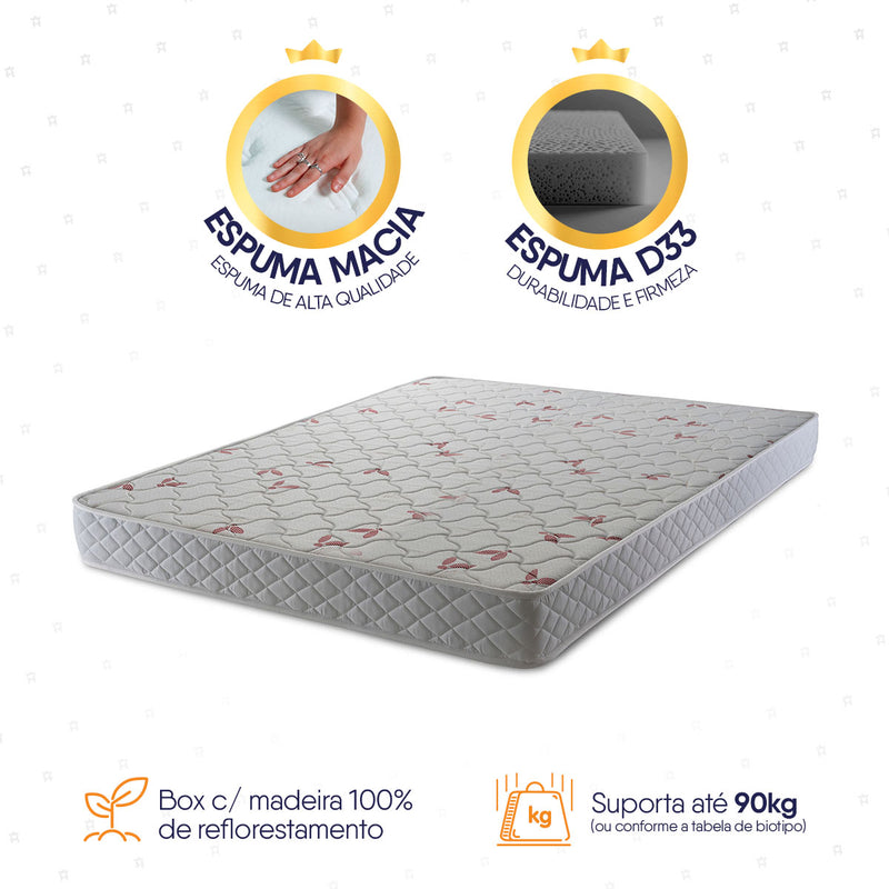 Colchão Casal Espuma D33 Valentine 138x188x14 Branco