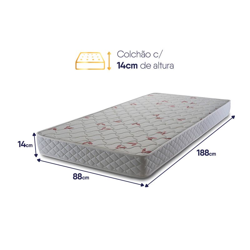 Colchão Solteiro Espuma D33 Valentine 88x188x14 Branco
