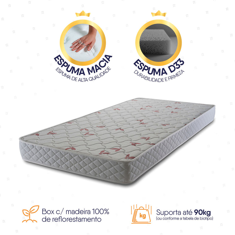 Colchão Solteiro Espuma D33 Valentine 88x188x14 Branco