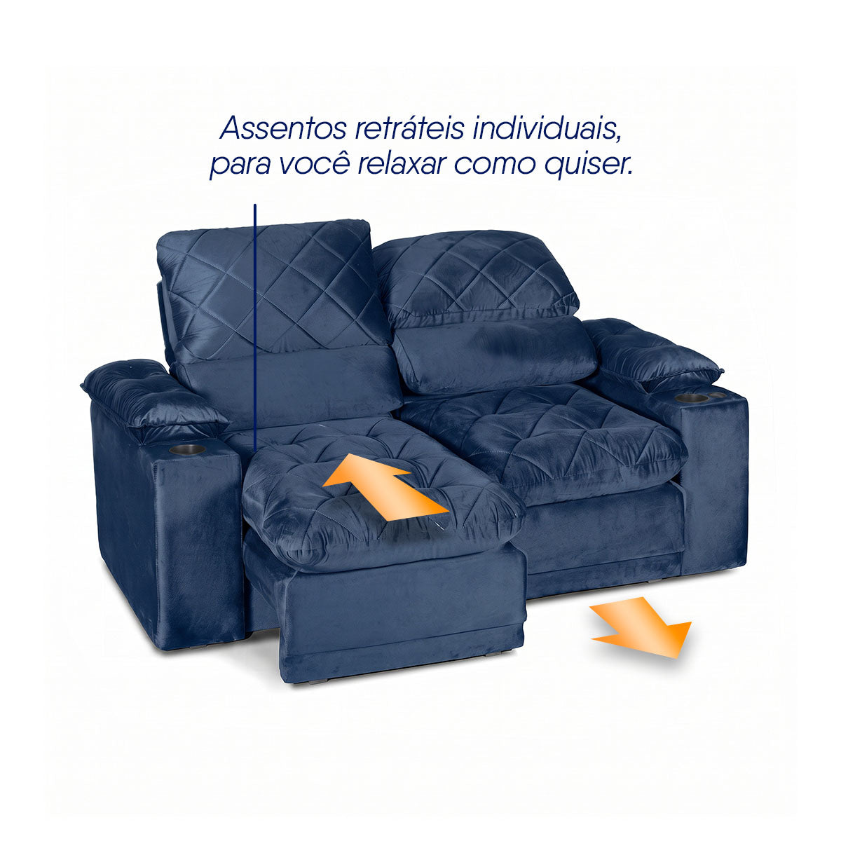 Sofá Veneza 1,80m Retrátil Reclinável Azul USB Porta Copos