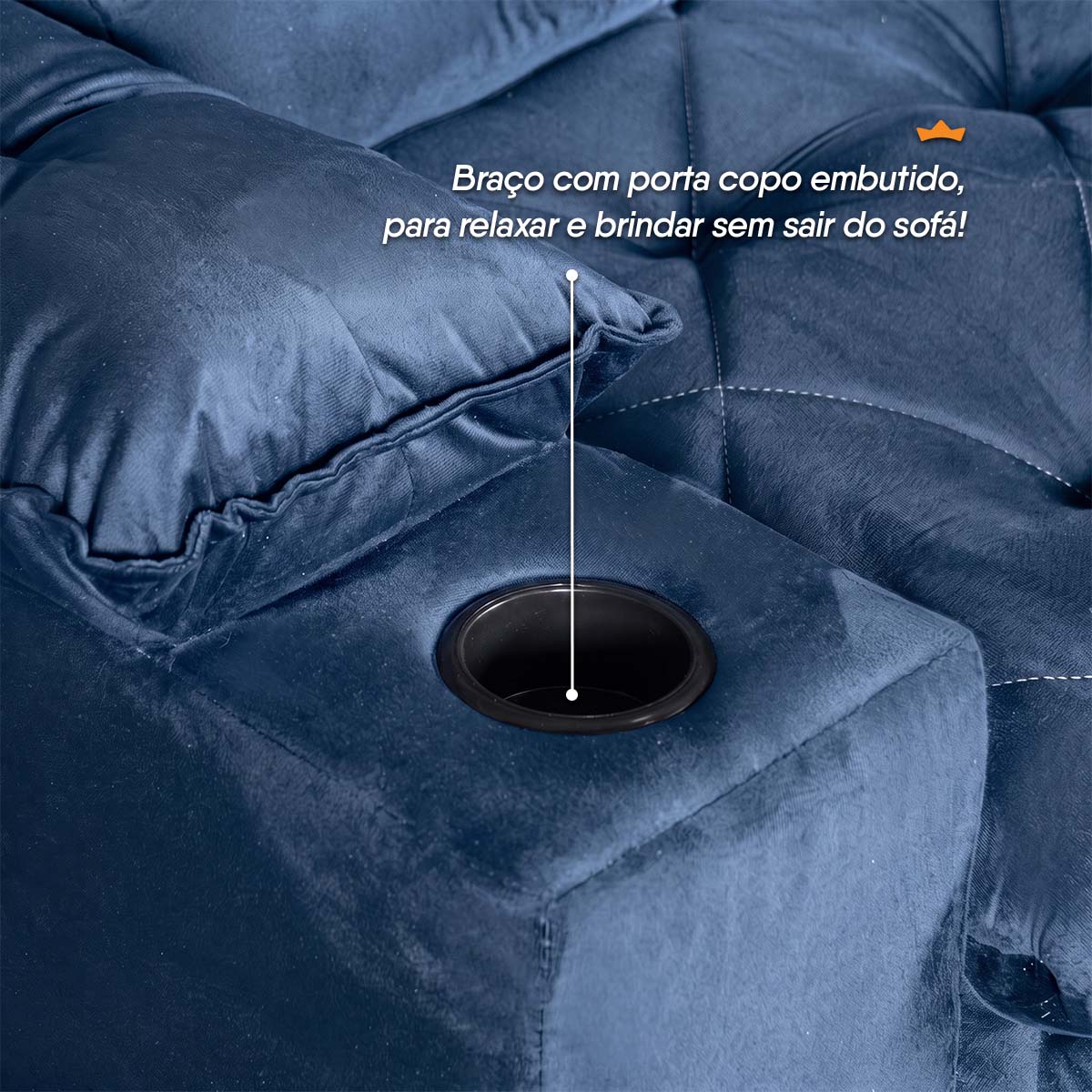 Sofá Veneza 1,80m Retrátil Reclinável Azul USB Porta Copos