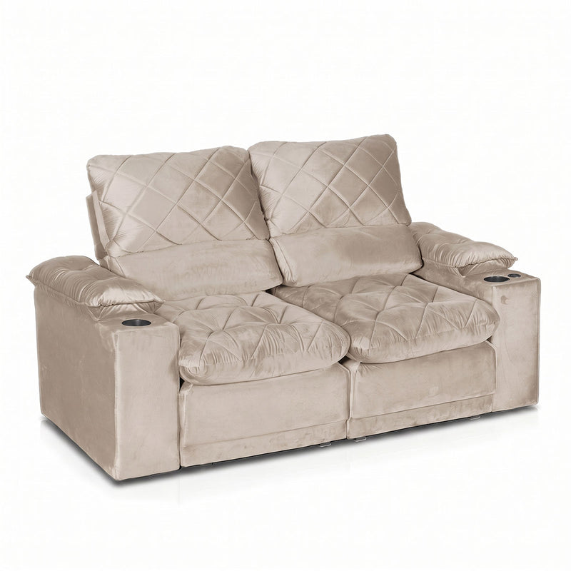 Sofá Veneza 2,00m Retrátil Reclinável Bege USB Porta Copos