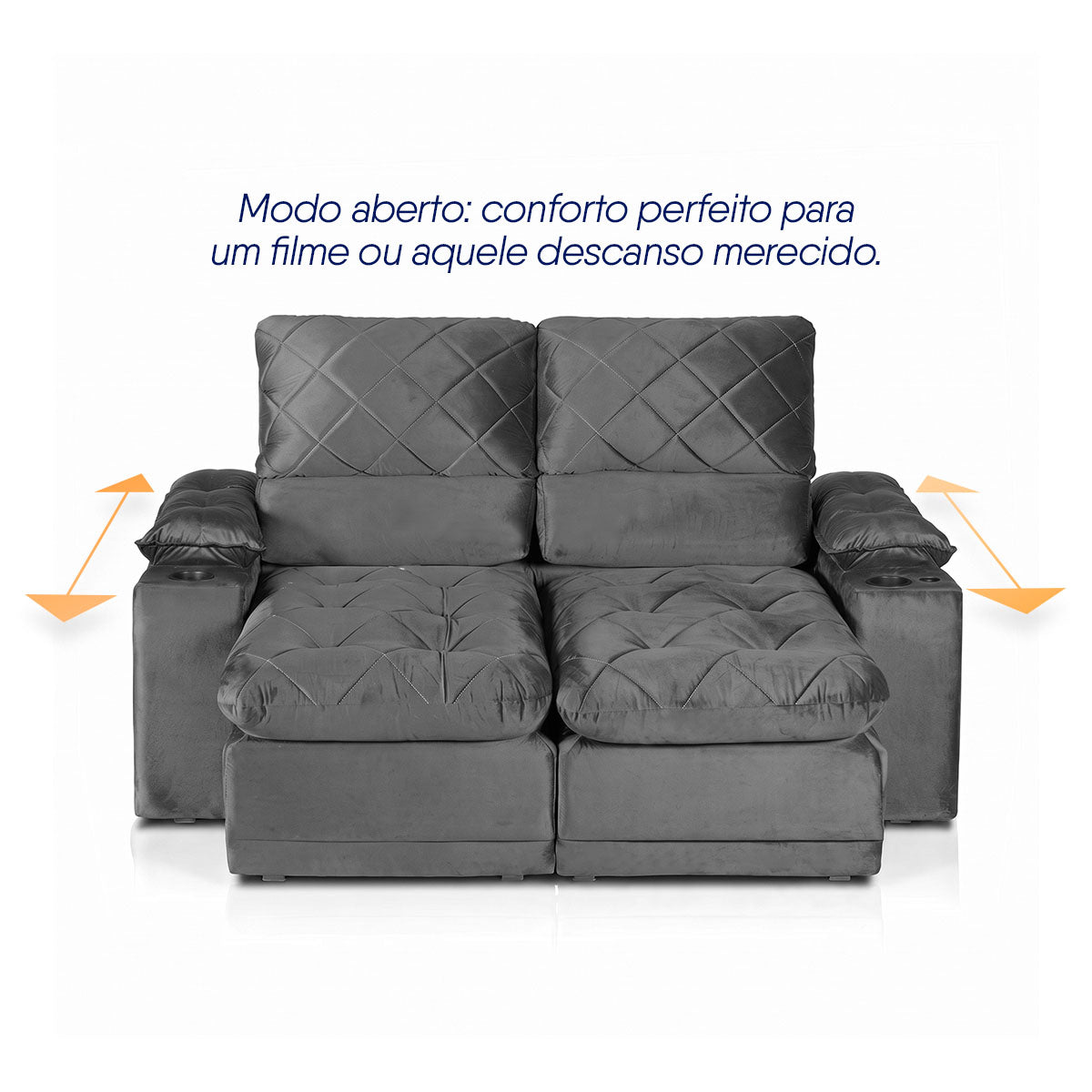 Sofá Veneza 1,80m Retrátil Reclinável Grafite USB e Porta Copos