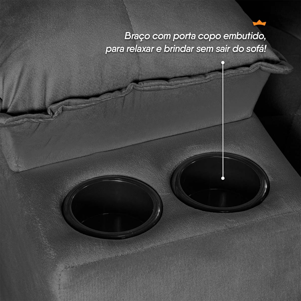 Sofá Veneza 2,40m Retrátil Reclinável Grafite USB e Porta Copos