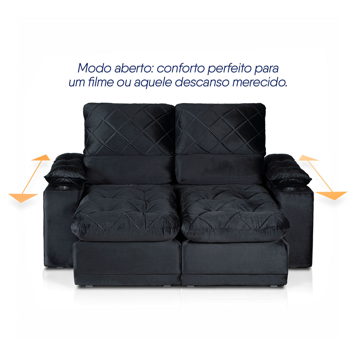 Sofá Veneza 1,80m Retrátil Reclinável Preto USB Porta Copos