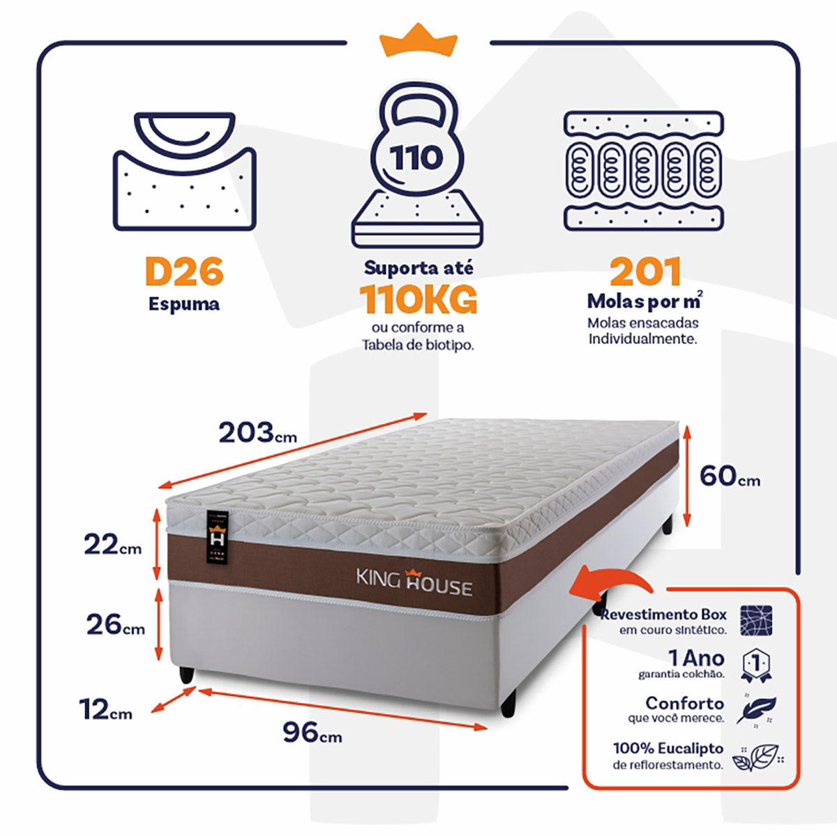 Cama Box Molas Ensacadas Venice Solteirão 96x203 King House