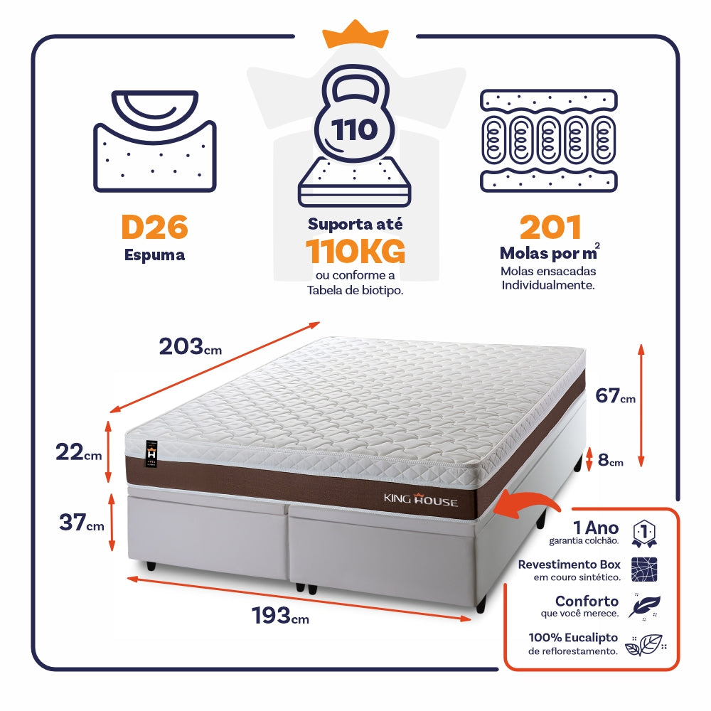 Cama Box Baú Venice c/ Molas Ensacadas 193x203 King House