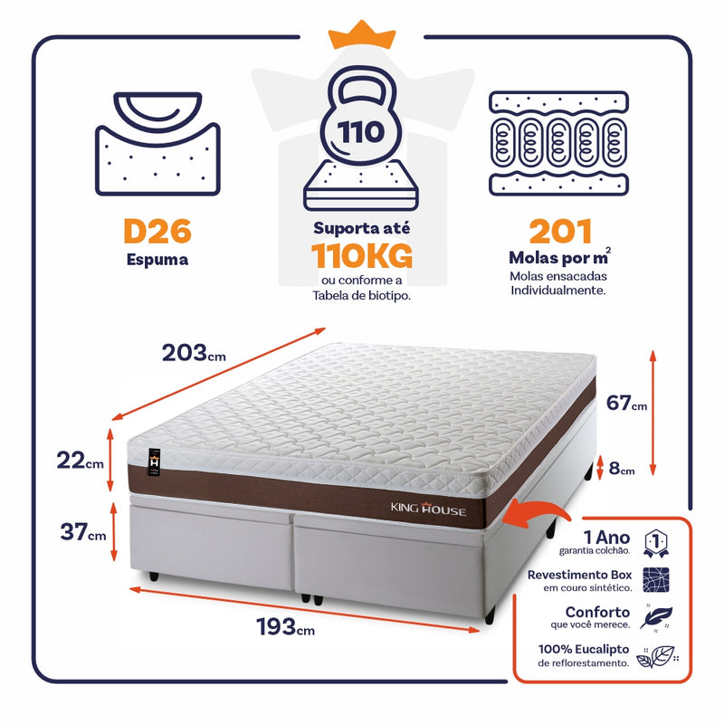 Cama Box Baú Venice c/ Molas Ensacadas 193x203 King House