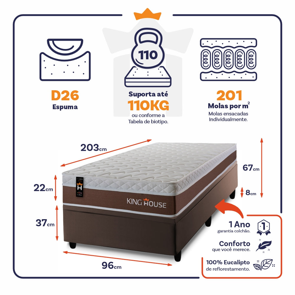 Cama Box Baú Venice 96x203 c/ Molas Ensacadas King House
