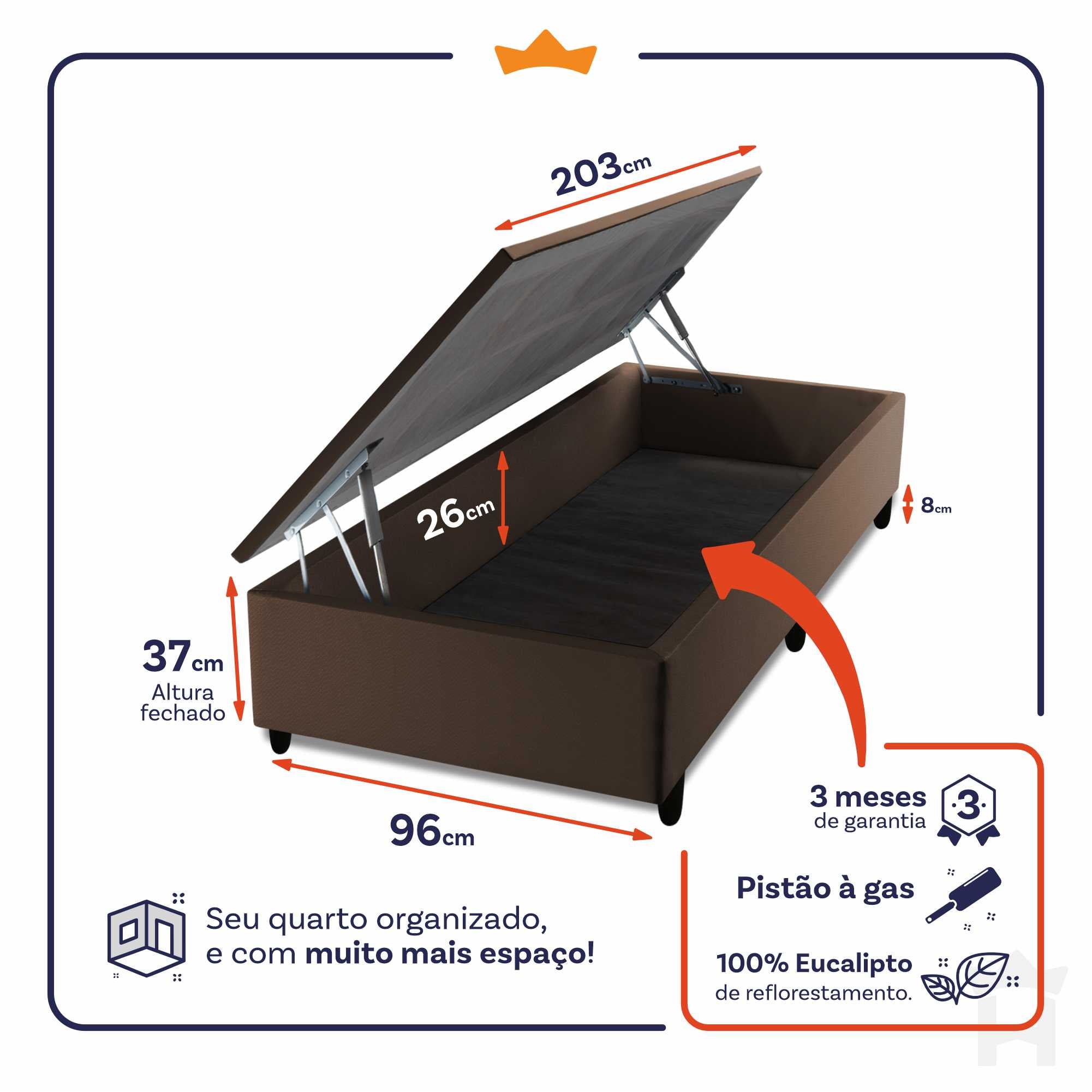 Cama Box Baú Venice 96x203 c/ Molas Ensacadas King House