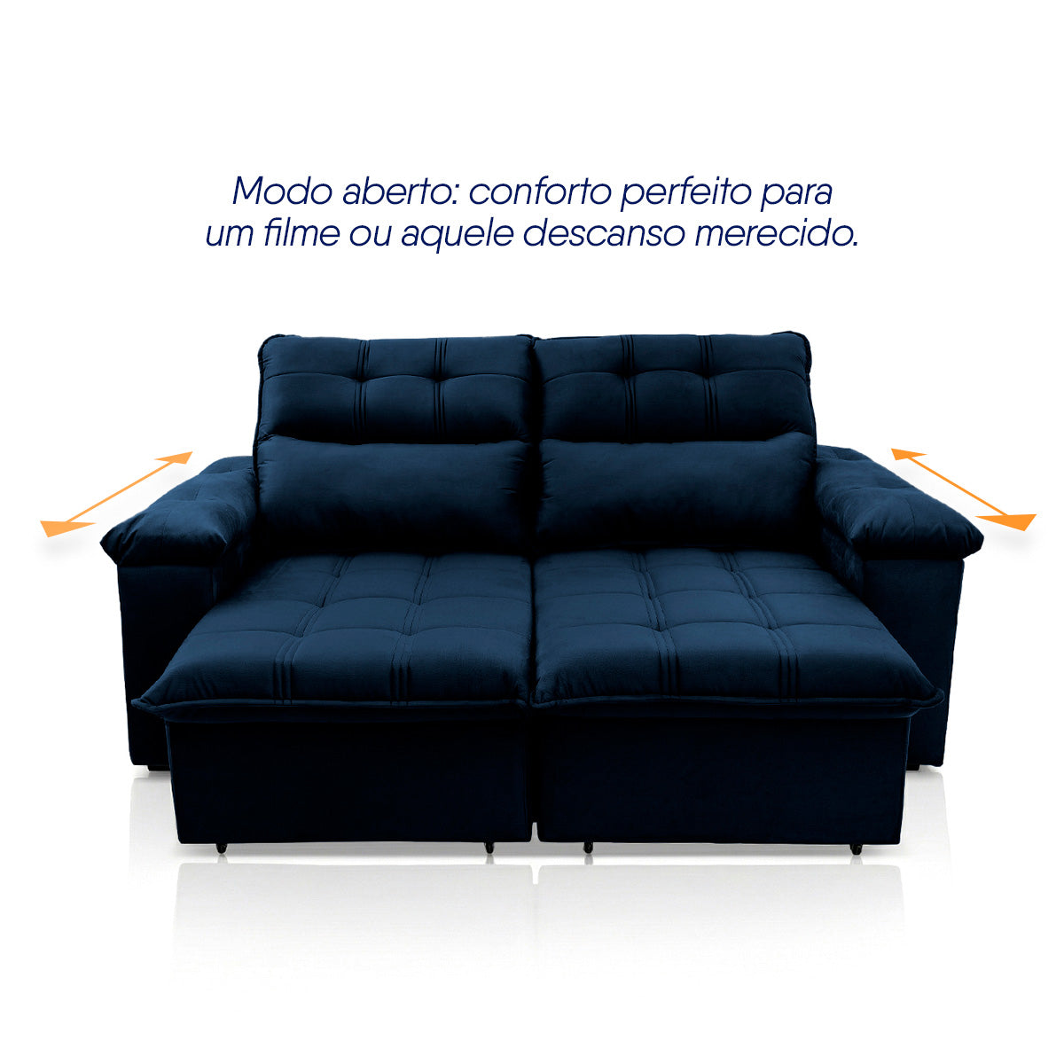 Sofá Retrátil Reclinável Verona 1,80m Suede Velut Azul Molas Ensacadas