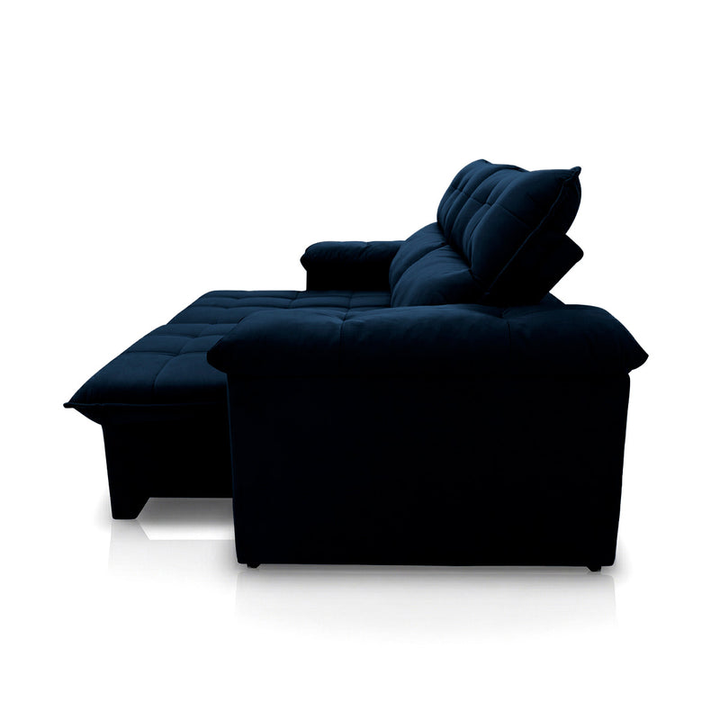 Sofá Retrátil Reclinável Verona 2,00m Suede Velut Azul Molas Ensacadas