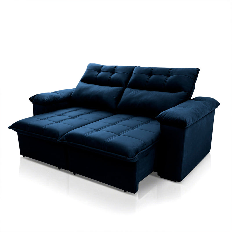 Sofá Retrátil Reclinável Verona 2,00m Suede Velut Azul Molas Ensacadas