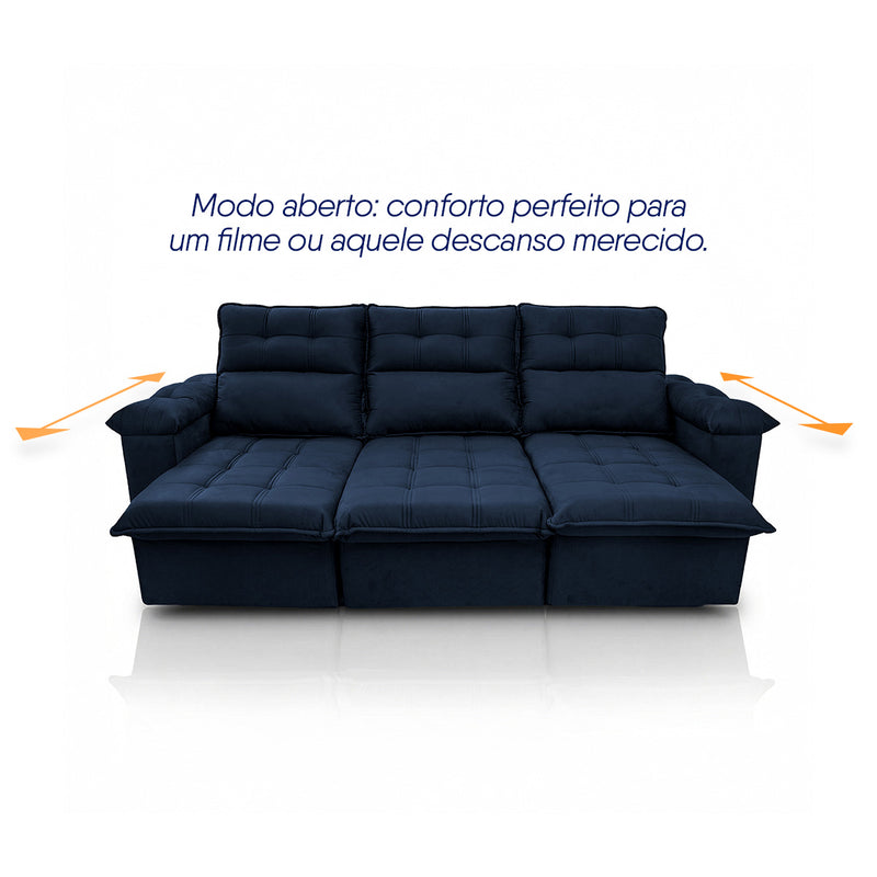 Sofá Retrátil Reclinável Verona 2,30m Suede Velut Azul Molas Ensacadas