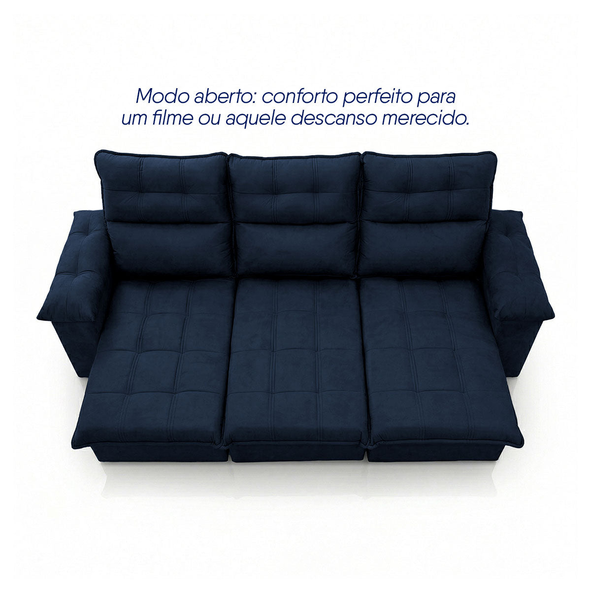 Sofá Retrátil Reclinável Verona 2,30m Suede Velut Azul Molas Ensacadas
