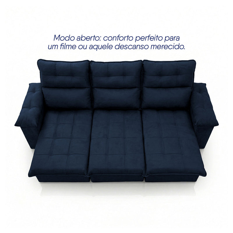 Sofá Retrátil Reclinável Verona 2,30m Suede Velut Azul Molas Ensacadas