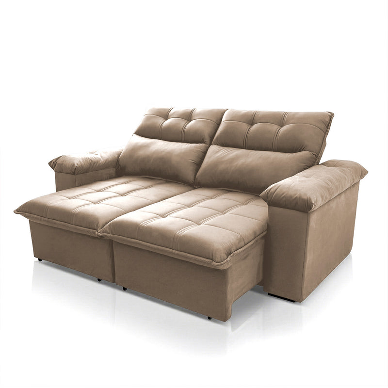 Sofá Retrátil Reclinável Verona 1,50m Suede Velut Bege Molas Ensacadas