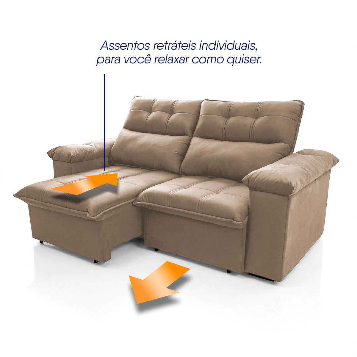 Sofá Retrátil Reclinável Verona 1,80m Suede Velut Bege Molas Ensacadas