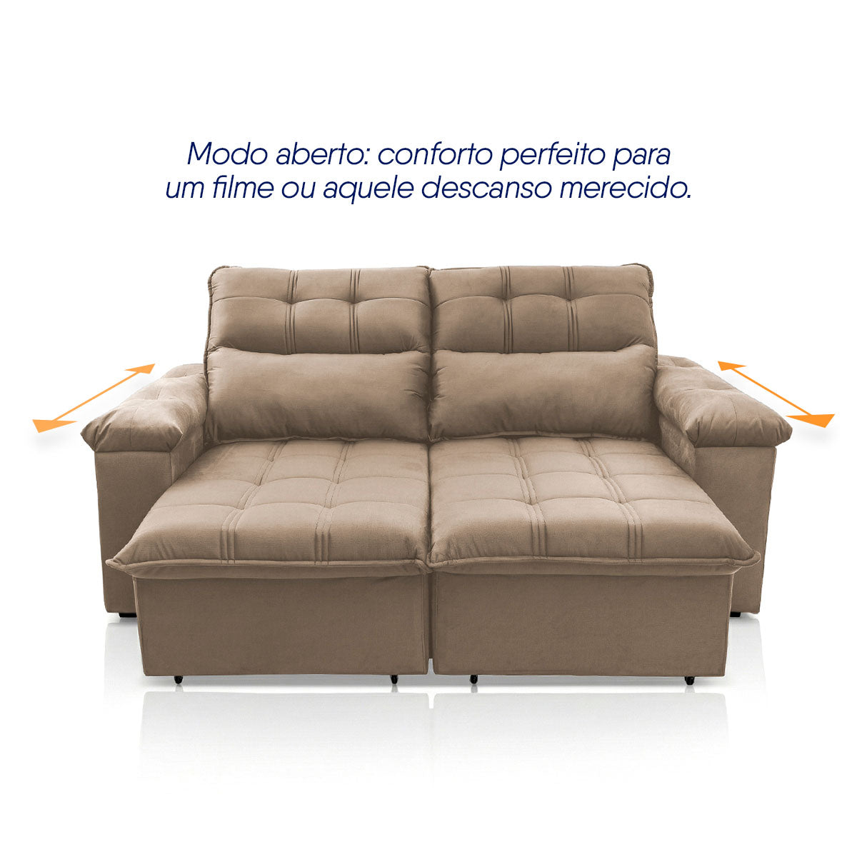 Sofá Retrátil Reclinável Verona 2,00m Suede Velut Bege Molas Ensacadas