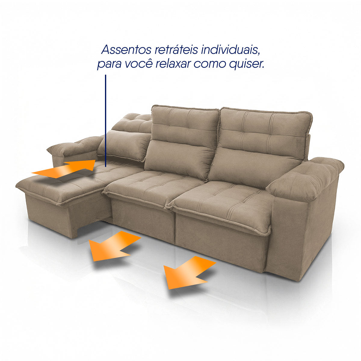 Sofá Retrátil Reclinável Verona 2,30m Suede Velut Bege Molas Ensacadas
