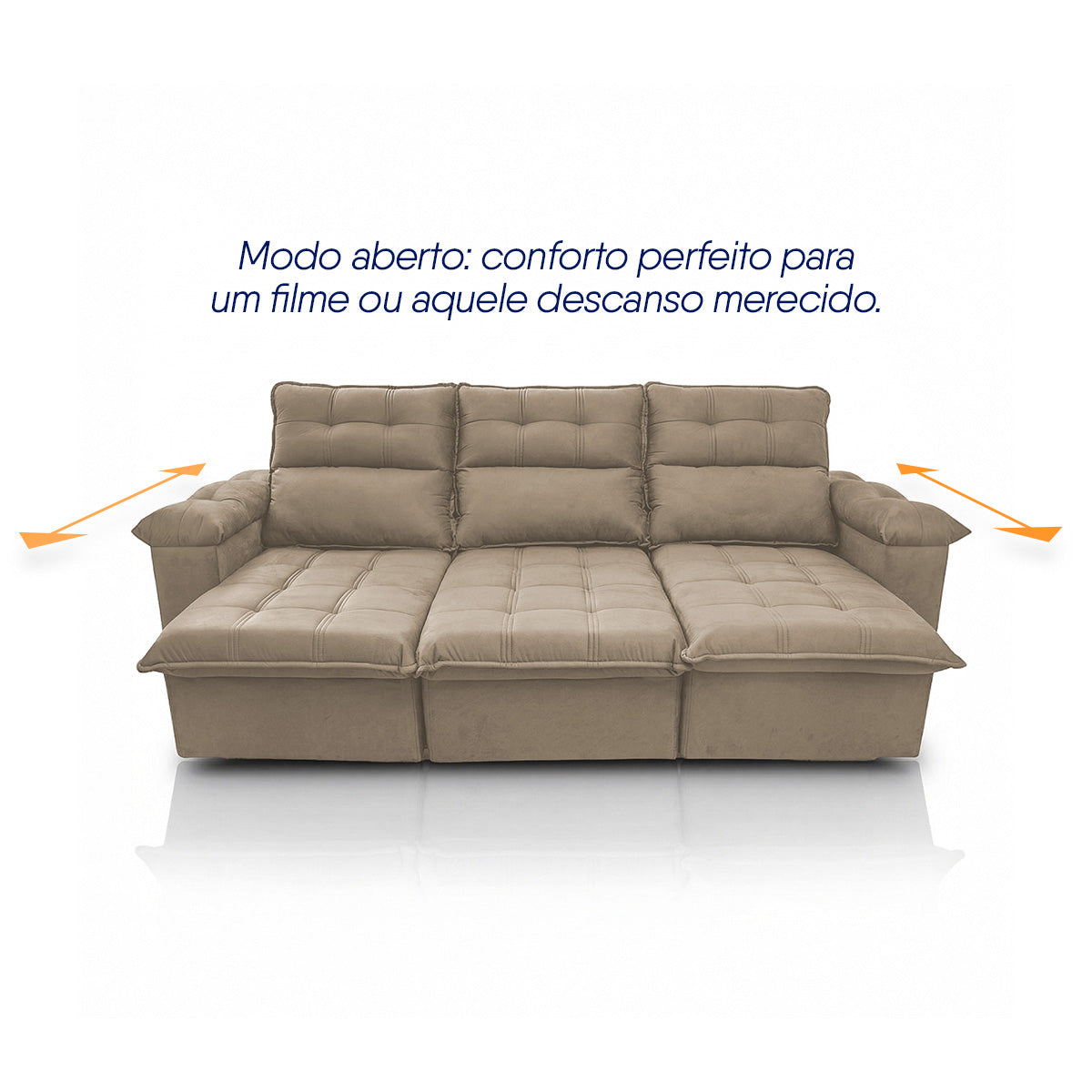 Sofá Retrátil Reclinável Verona 2,30m Suede Velut Bege Molas Ensacadas