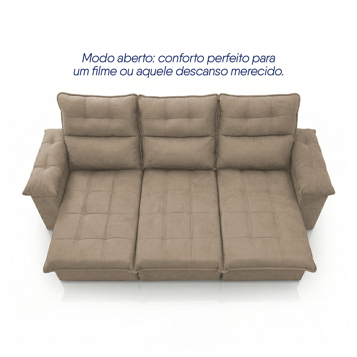 Sofá Retrátil Reclinável Verona 2,30m Suede Velut Bege Molas Ensacadas