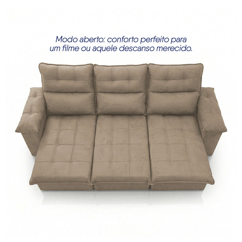 Sofá Retrátil Reclinável Verona 2,30m Suede Velut Bege Molas Ensacadas