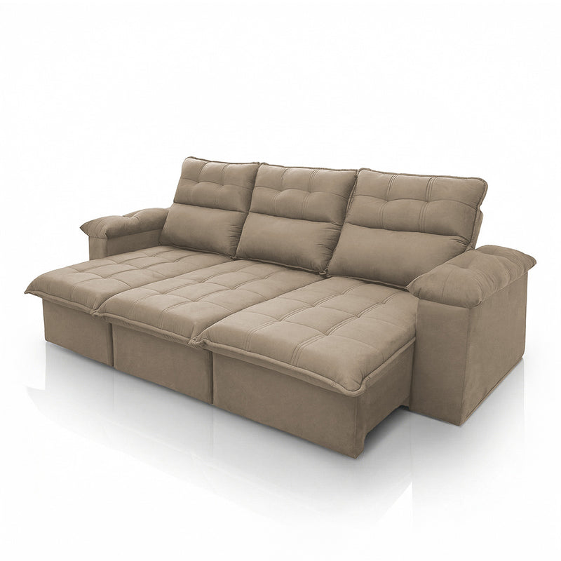 Sofá Retrátil Reclinável Verona 2,30m Suede Velut Bege Molas Ensacadas