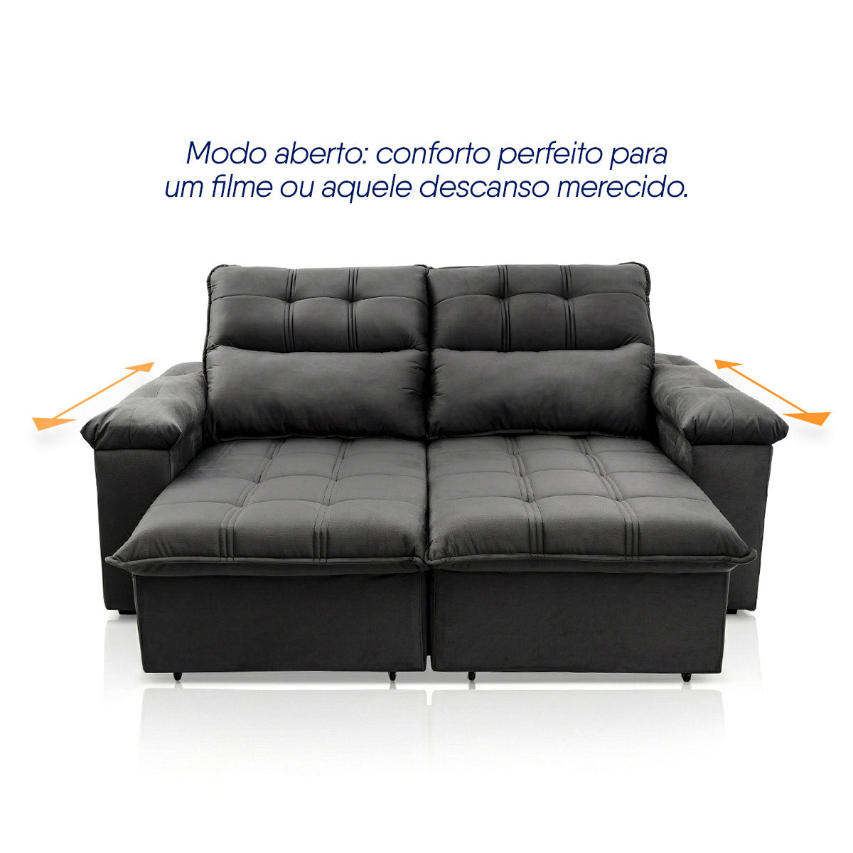 Sofá Retrátil Reclinável Verona 1,50m Suede Velut Cinza Molas Ensacadas