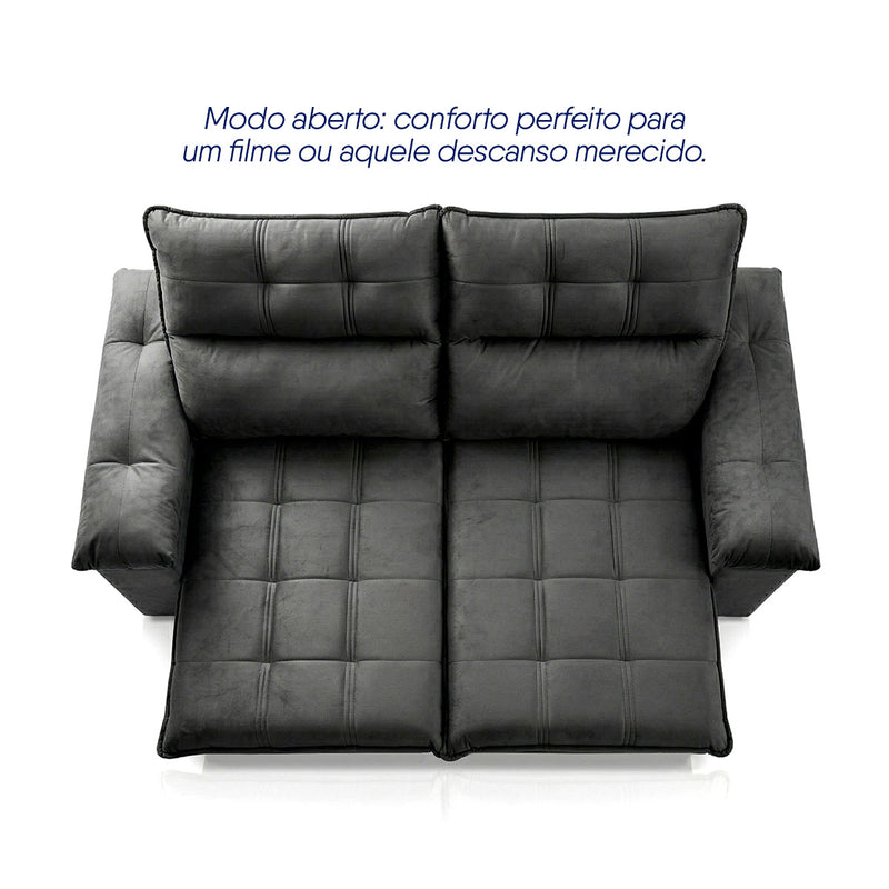 Sofá Retrátil Reclinável Verona 1,50m Suede Velut Cinza Molas Ensacadas