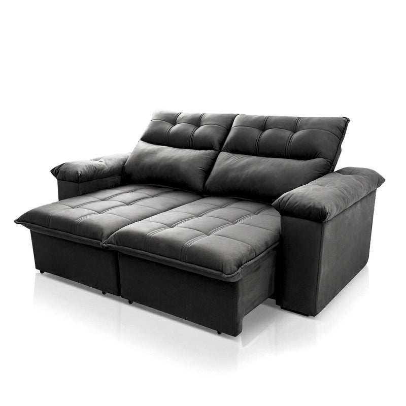 Sofá Retrátil Reclinável Verona 1,80m Suede Velut Cinza Molas Ensacadas