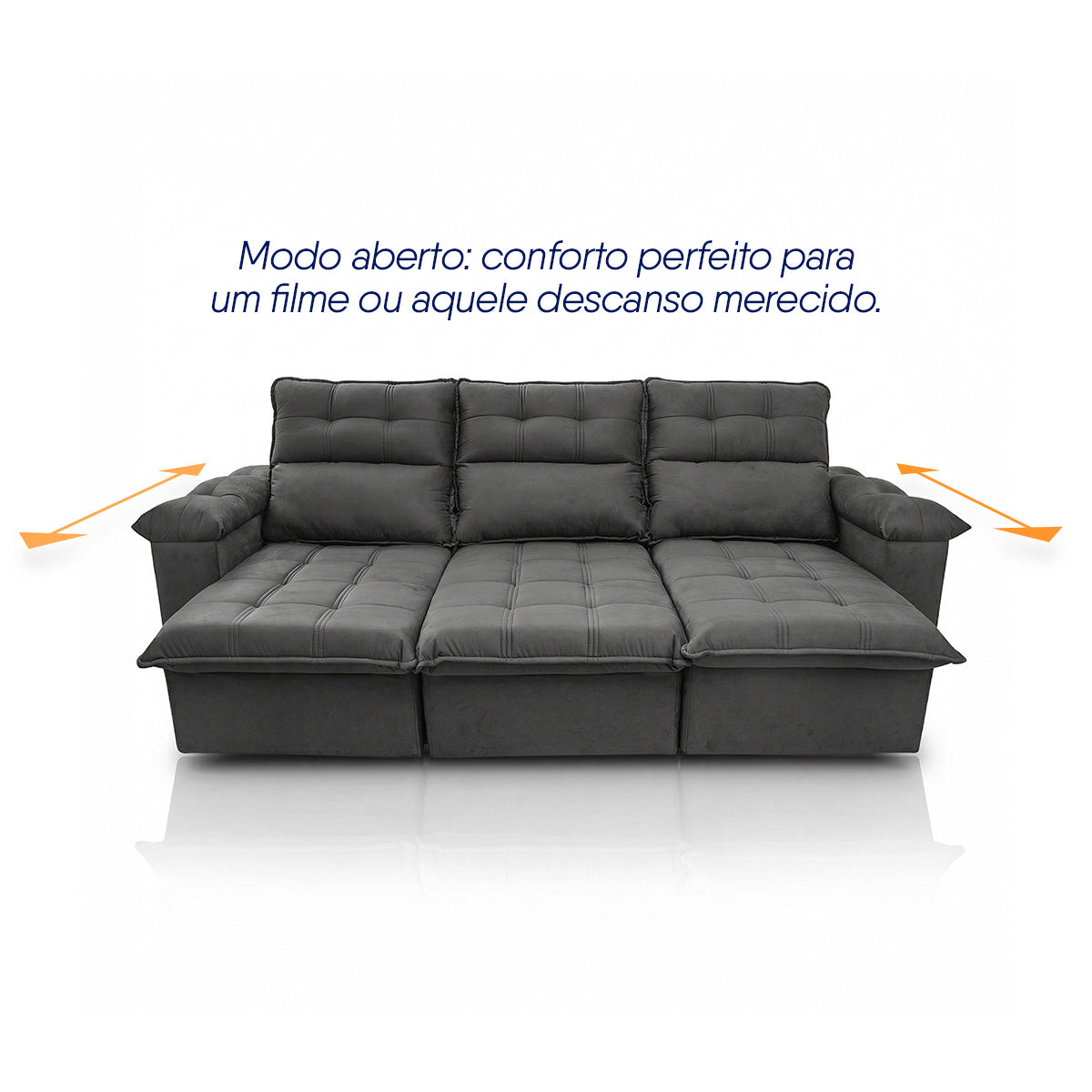 Sofá Retrátil Reclinável Verona 2,30m Suede Velut Cinza Molas Ensacadas