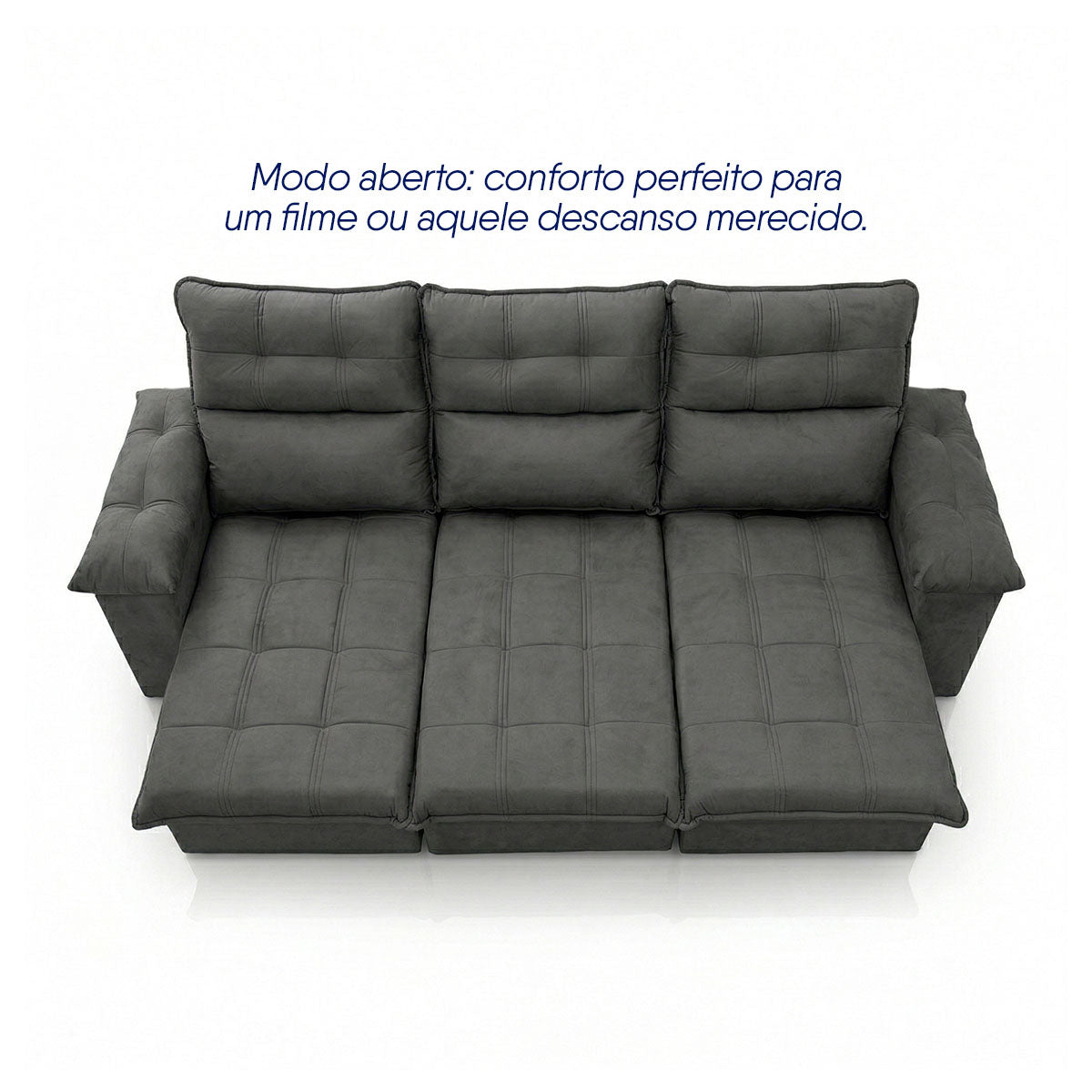Sofá Retrátil Reclinável Verona 2,30m Suede Velut Cinza Molas Ensacadas