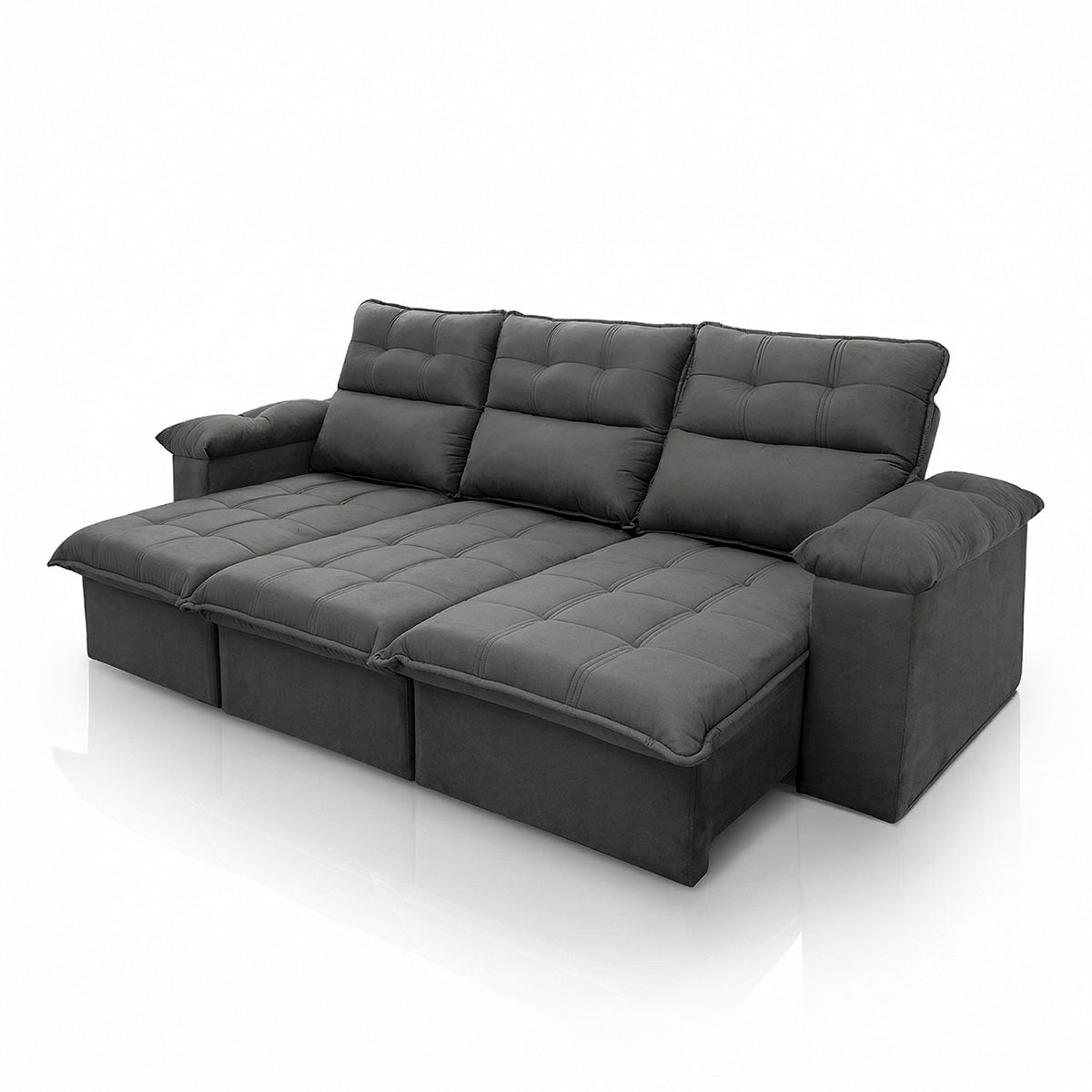 Sofá Retrátil Reclinável Verona 2,30m Suede Velut Cinza Molas Ensacadas