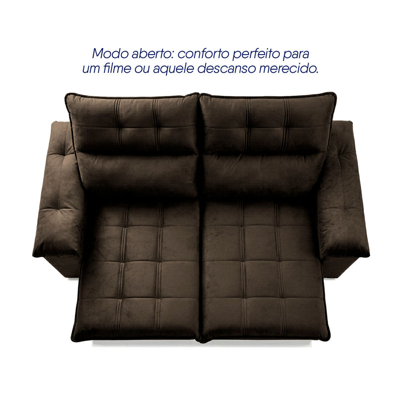 Sofá Retrátil Reclinável Verona 1,50m Suede Velut Marrom Molas Ensacadas