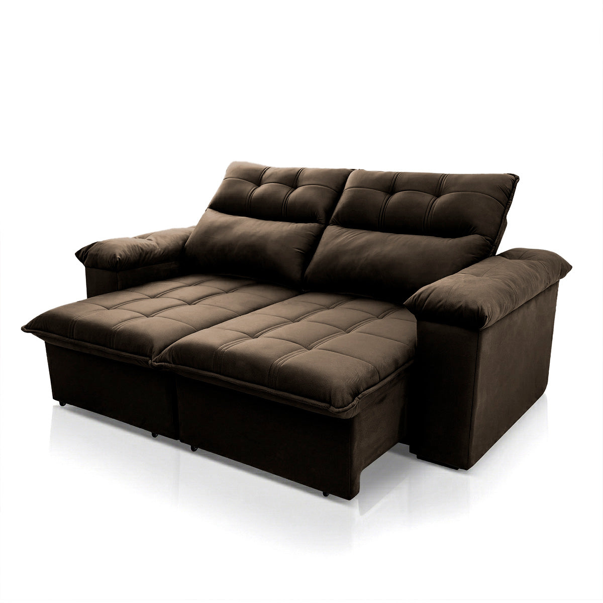 Sofá Retrátil Reclinável Verona 1,50m Suede Velut Marrom Molas Ensacadas