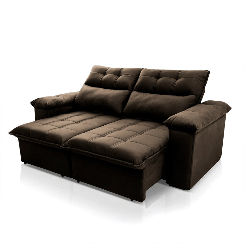 Sofá Retrátil Reclinável Verona 2,00m Suede Velut Marrom Molas Ensacadas