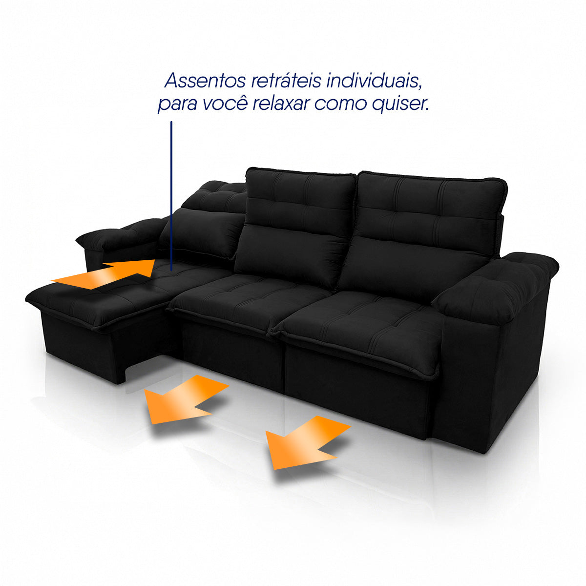 Sofá Retrátil Reclinável Verona 2,30m Suede Velut Preto Molas Ensacadas