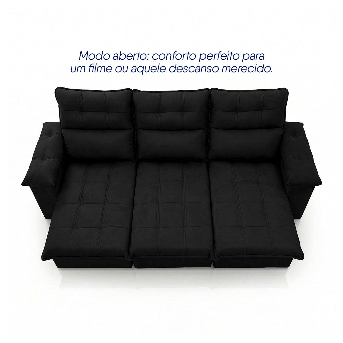 Sofá Retrátil Reclinável Verona 2,30m Suede Velut Preto Molas Ensacadas