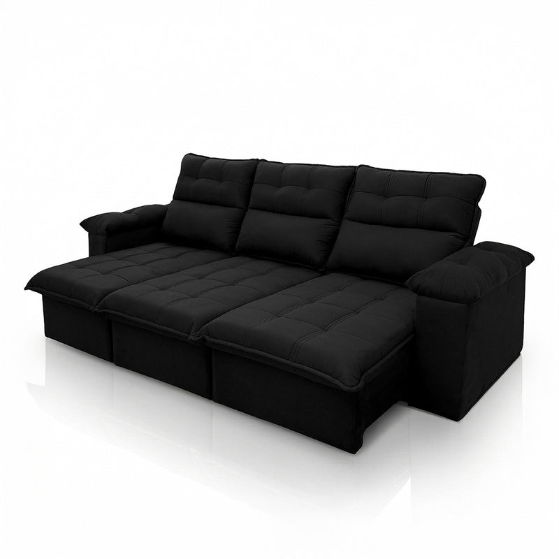 Sofá Retrátil Reclinável Verona 2,30m Suede Velut Preto Molas Ensacadas