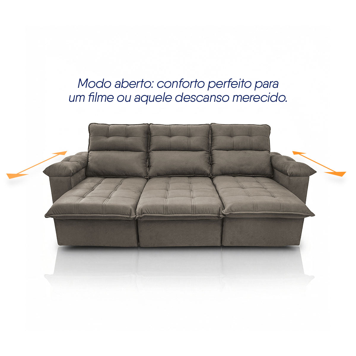 Sofá Retrátil Reclinável Verona 2,30m Suede Velut Tabaco Molas Ensacadas