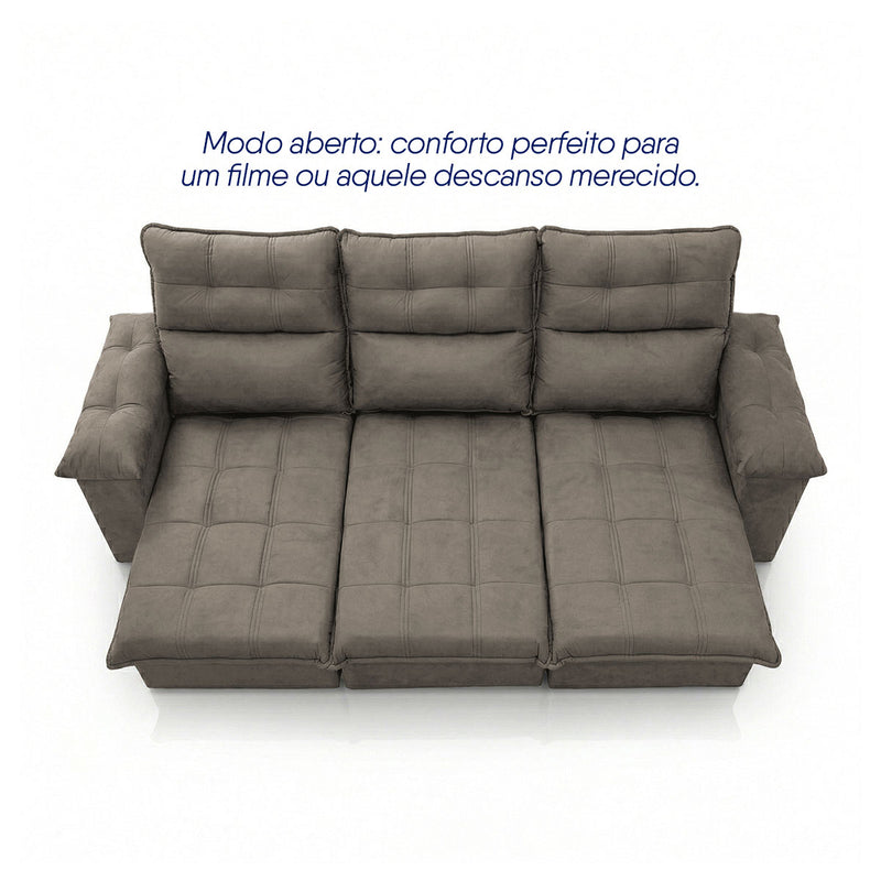 Sofá Retrátil Reclinável Verona 2,30m Suede Velut Tabaco Molas Ensacadas