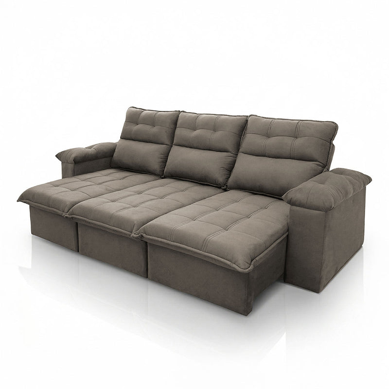 Sofá Retrátil Reclinável Verona 2,30m Suede Velut Tabaco Molas Ensacadas