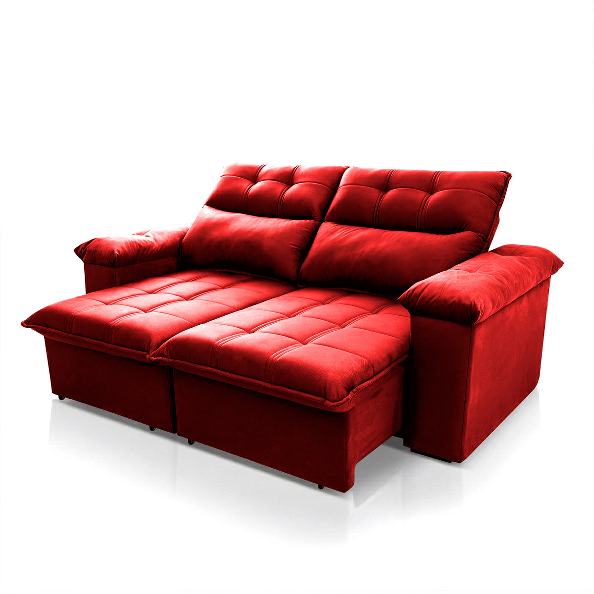 Sofá Retrátil Reclinável Verona 1,80m Suede Velut Vermelho Molas Ensacadas