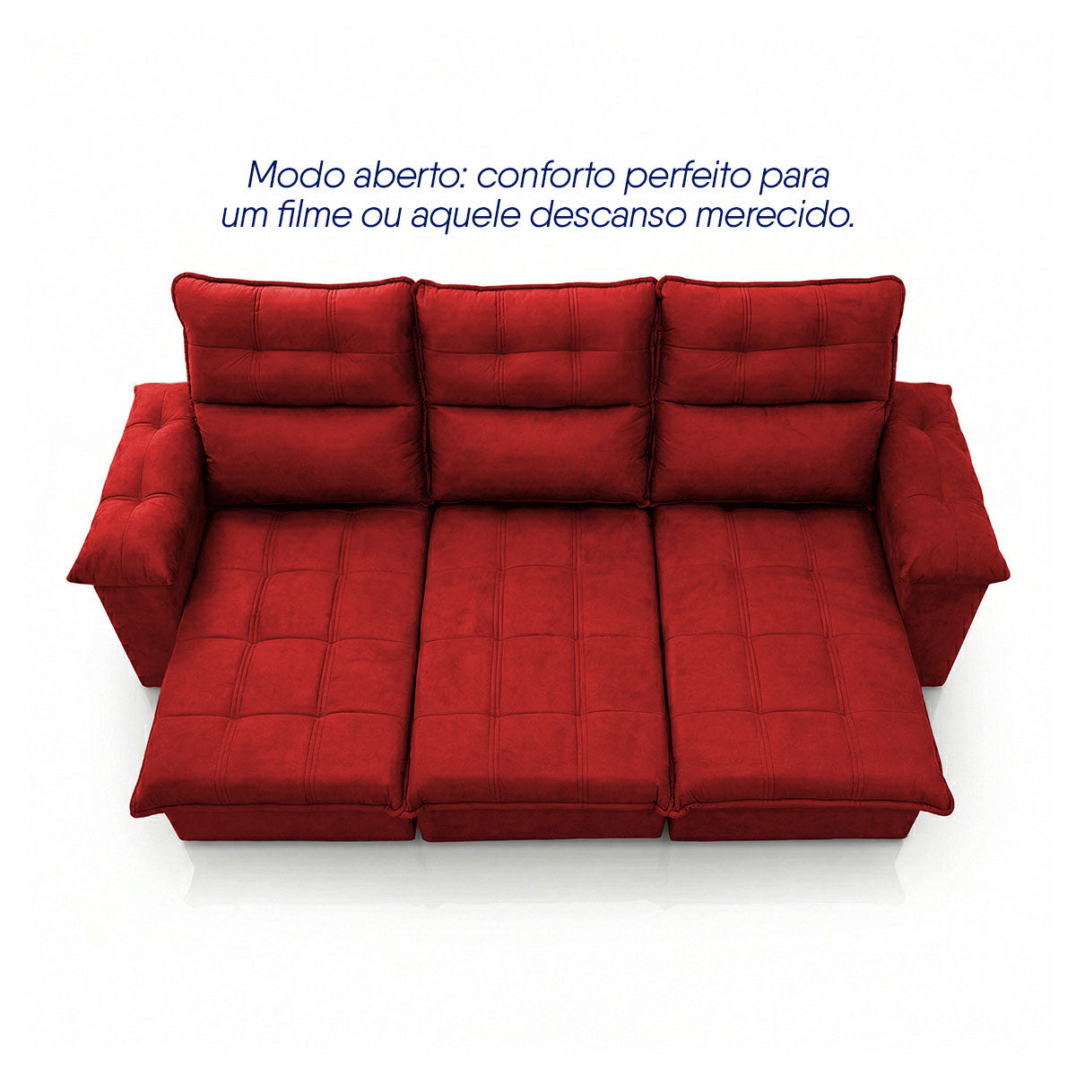 Sofá Retrátil Reclinável Verona 2,30m Suede Velut Vermelho Molas Ensacadas