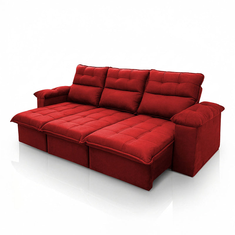 Sofá Retrátil Reclinável Verona 2,30m Suede Velut Vermelho Molas Ensacadas