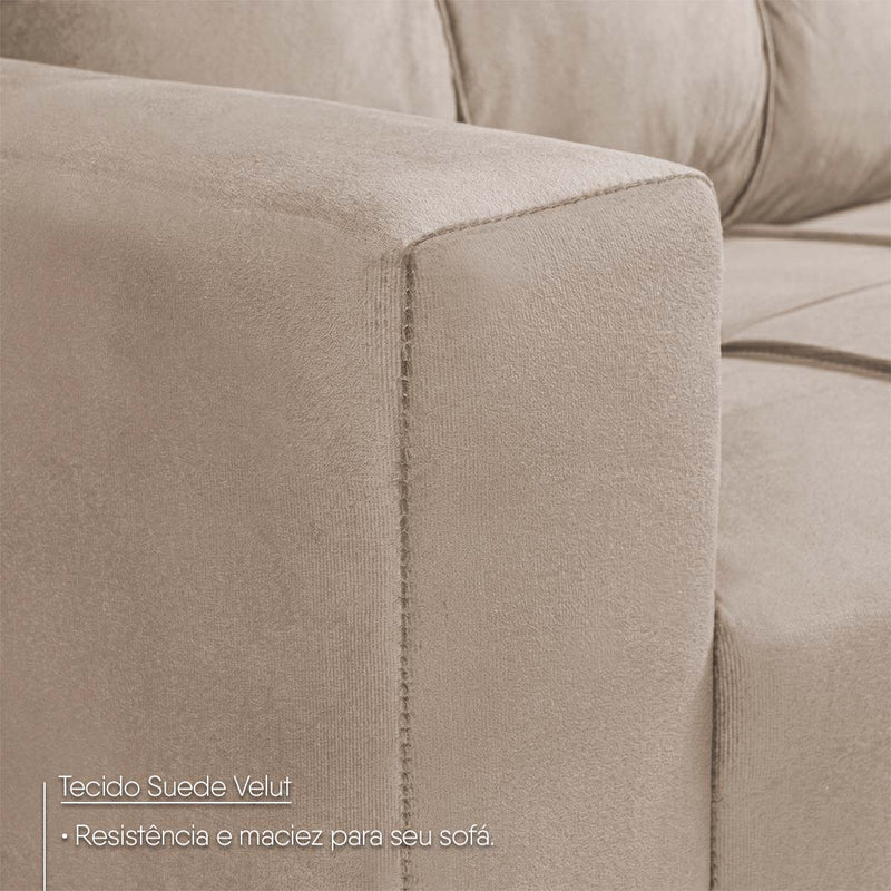 Sofá de Canto com Chaise Ibarra Suede Velut Bege